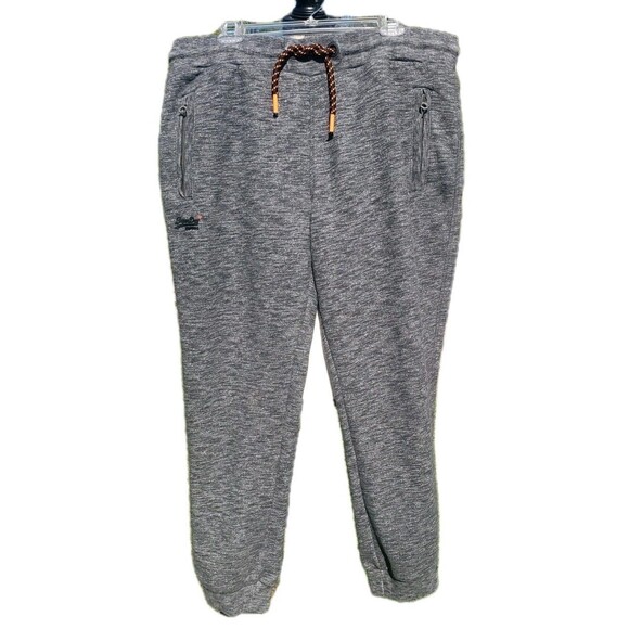 Superdry Sweatpants Mens 2XL Slim Fit Gray Joggers Athletic Tapered Zip Pockets - Picture 1 of 13